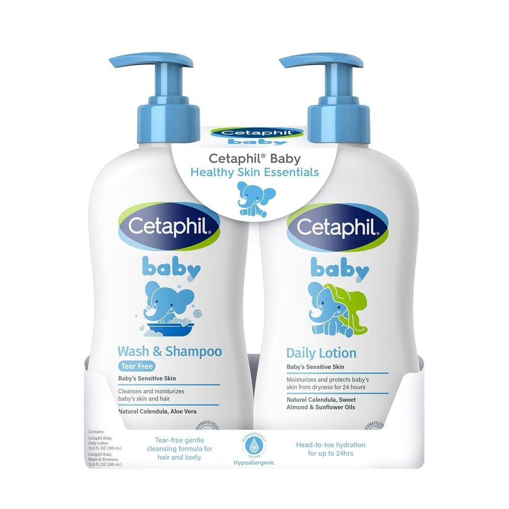 2-Pack Cetaphil Baby Wash Shampoo + Lotion Healthy Skin Essentials White 13.5oz
